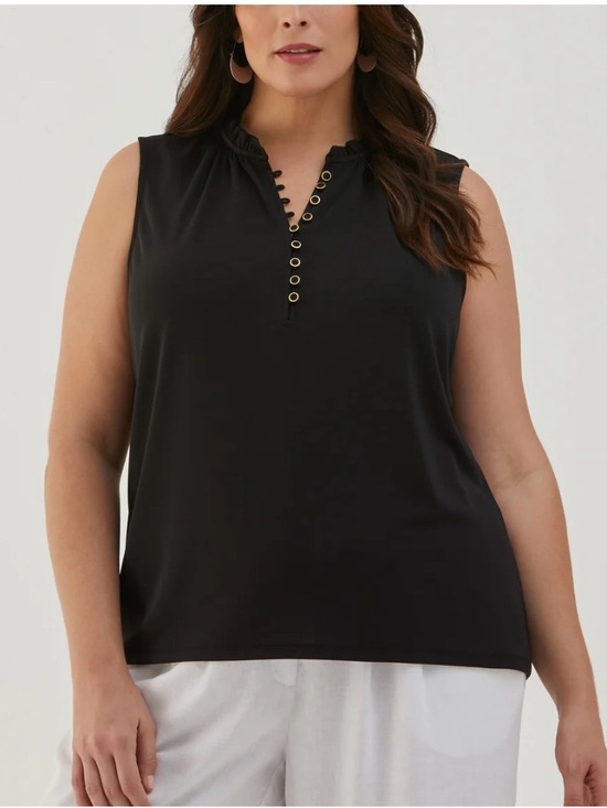 Ella Tops - Ella by Rafaella Sleeveless Tank Black with Gold Buttons 1x NWT